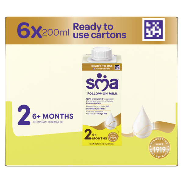 SMA Follow-on milk Ready to Drink Multipack 200ml for babies 6-12 months, transparent background