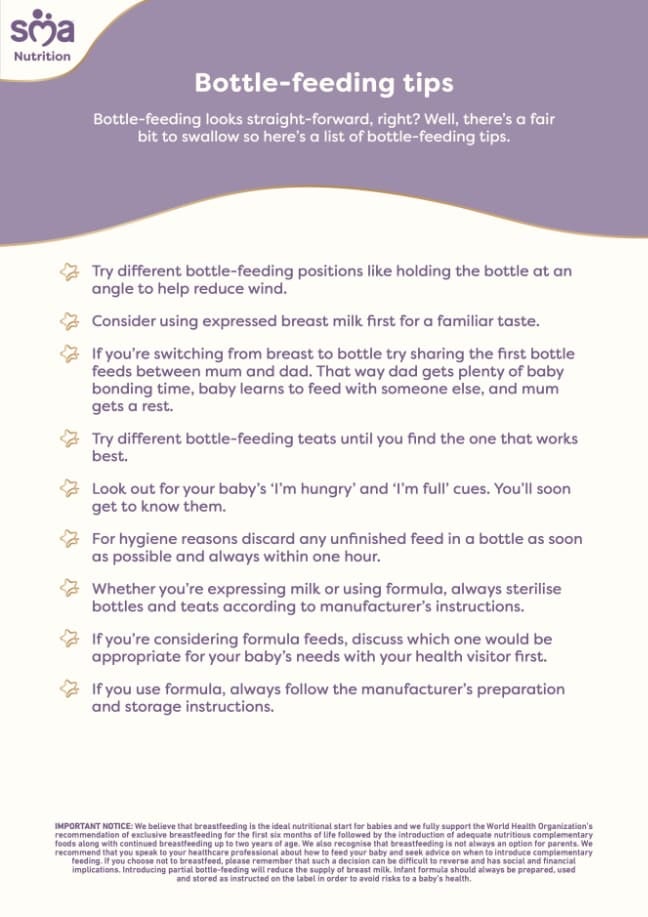 Newborn Bottle Feeding Tips: Introducing the Bottle - Newborn Baby Checklist - PDF Preview