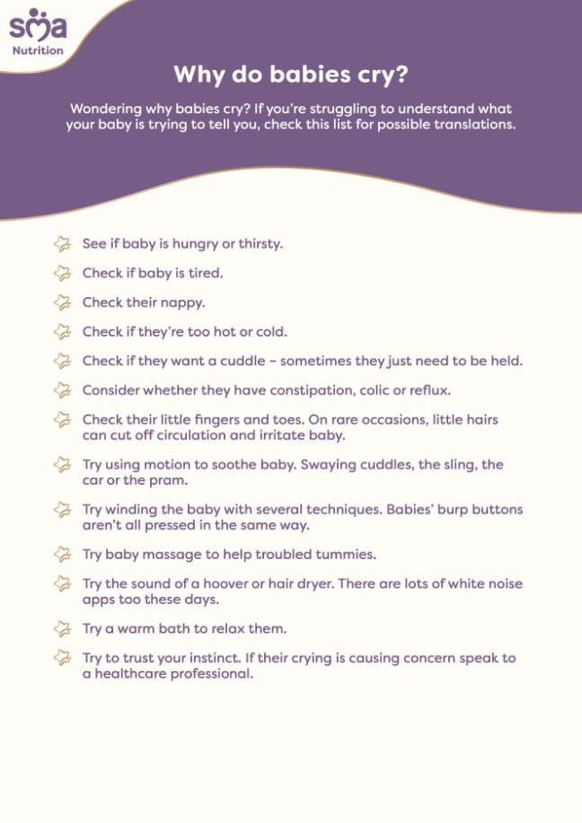 Understand Why Babies Cry and How to Soothe Your Baby - Newborn Baby Checklist - PDF Preview