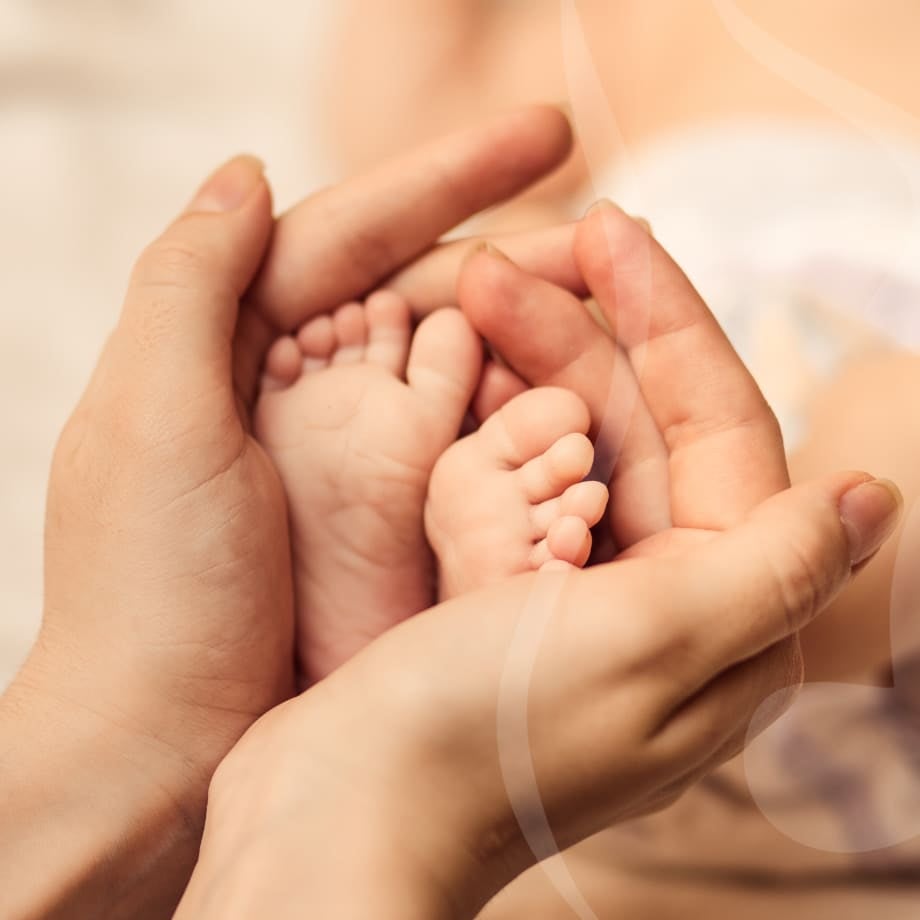 newborn feet being cupped by parents hands