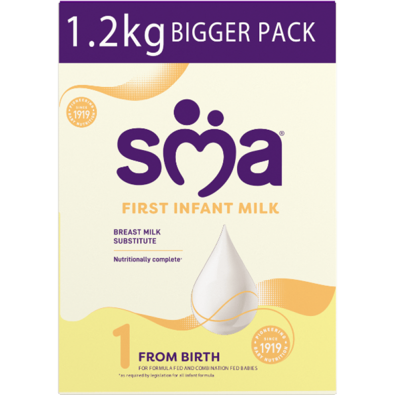 Box of SMA First Infant Milk Formula Powder1.2kg for babies 0-6 months, on a transparent background