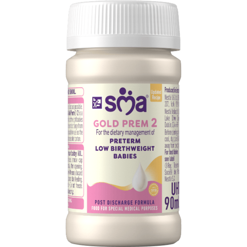 Bottle of SMA Gold Prem 2 Formula 90ml, on a transparent background
